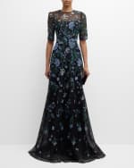 Image 2 of 6: Rickie Freeman for Teri Jon Embroidered A-Line Tulle Gown