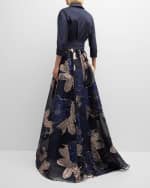 Image 4 of 5: Rickie Freeman for Teri Jon Metallic Floral Organza Shirt Gown