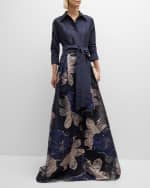 Image 2 of 5: Rickie Freeman for Teri Jon Metallic Floral Organza Shirt Gown