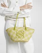 Image 2 of 5: Loewe x Paula’s Ibiza Anagram Basket Shoulder Bag in Checkered Iraca Palm with Leather Handles