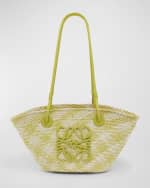 Image 1 of 5: Loewe x Paula’s Ibiza Anagram Basket Shoulder Bag in Checkered Iraca Palm with Leather Handles