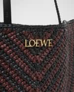Image 5 of 5: Loewe x Paula’s Ibiza Medium Puzzle Fold Tote Bag in Striped Raffia with Leather Handles
