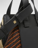 Image 5 of 5: Loewe x Paula’s Ibiza Hammock Compact Top-Handle Bag in Striped Raffia with Leather Handles