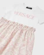 Image 3 of 3: Versace Girl's Logo-Print Combo Dress W/ Barocco Skirt, Size 8-14