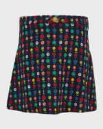 Image 1 of 2: Versace Girl's Falling Flowers-Print Skirt W/ Medusa Buckle, Size 4-6