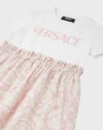 Image 3 of 5: Versace Girl's Logo-Print Combo Dress W/ Barocco Skirt, Size 4-6