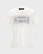 Image 1 of 2: Versace Girl's Bedazzled Logo-Print T-Shirt, Size 4-6