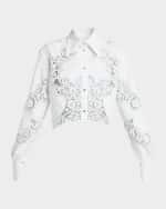 Image 1 of 2: Dolce&Gabbana Poplin Button-Front Shirt with Cutwork Lace Embroidery