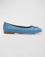 Image 1 of 6: Manolo Blahnik Veralli Leather Bow Ballerina Flats