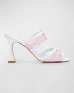 Image 1 of 6: Manolo Blahnik Bicolor Leather Dual-Band Slide Sandals