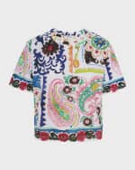 Image 1 of 4: Robert Graham Paisley Hearts Cropped Floral-Print T-Shirt