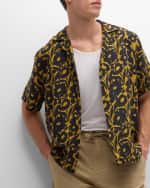 Image 4 of 6: Frescobol Carioca Men's Roberto Linen Perennial-Print Camp Shirt