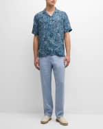 Image 5 of 6: Frescobol Carioca Men's Topo Roberto Linen Topo-Print Camp Shirt