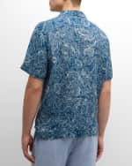 Image 3 of 6: Frescobol Carioca Men's Topo Roberto Linen Topo-Print Camp Shirt