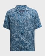 Image 1 of 6: Frescobol Carioca Men's Topo Roberto Linen Topo-Print Camp Shirt