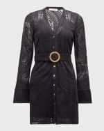 Image 1 of 6: Ramy Brook Teresa Belted Embroidered Mesh Mini Dress