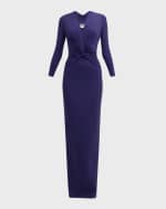 Image 1 of 6: Chiara Boni La Petite Robe Twist-Front Deep V-Neck Column Gown