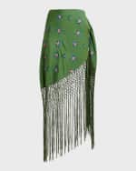 Image 1 of 5: Essentiel Antwerp Fioretto Embroidered Front-Tie Mini Fringe Skirt