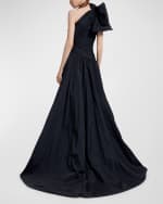 Image 3 of 4: Elie Saab Bow One-Shoulder Draped Taffeta Slit Gown