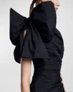 Image 4 of 4: Elie Saab Bow One-Shoulder Draped Taffeta Slit Gown