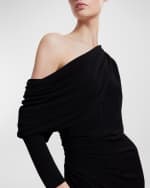 Image 4 of 4: Elie Saab One-Shoulder Long-Sleeve Draped Jersey Midi Dress