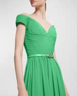 Image 4 of 4: Elie Saab Pleated Silk Gown with Scarf and Belted Waist