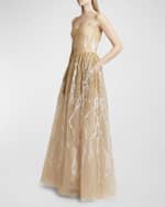 Image 5 of 6: Elie Saab Scoop-Neck Embroidered Tulle Gown