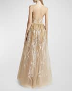 Image 3 of 6: Elie Saab Scoop-Neck Embroidered Tulle Gown