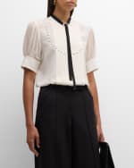 Image 3 of 6: DOROTHEE SCHUMACHER Pleated Beauty Stud-Embellished Silk Blouse