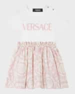 Image 1 of 3: Versace Girl's Logo-Print Combo Dress W/ Barocco Skirt, Size 9M-3