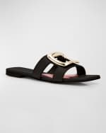 Image 4 of 5: Roger Vivier Leather Buckle Flat Slide Sandals