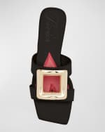 Image 5 of 5: Roger Vivier Leather Buckle Flat Slide Sandals