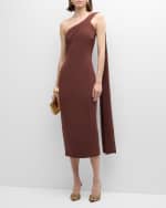 Image 2 of 6: Roland Mouret Asymmetric Drape Heavy Cady Midi Dress