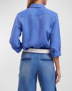 Image 4 of 6: Anne Fontaine Citron Floral Applique Button-Down Shirt