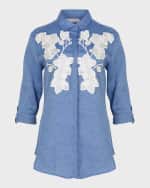 Image 1 of 6: Anne Fontaine Citron Floral Applique Button-Down Shirt