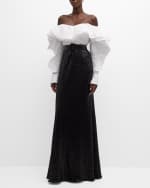 Image 5 of 6: Badgley Mischka Off-Shoulder Ruffle Sequin Shirt Gown
