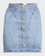 Image 1 of 6: Balmain Seamed Denim Pencil Skirt with Gold-Tone Buttons
