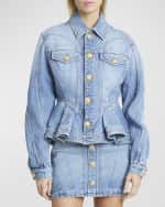 Image 2 of 7: Balmain Peplum Denim Jacket with Gold-Tone Buttons