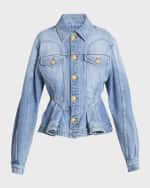 Image 1 of 7: Balmain Peplum Denim Jacket with Gold-Tone Buttons