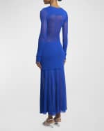 Image 3 of 5: Proenza Schouler Anita Long-Sleeve Sheer Open-Knit Layered Maxi Dress