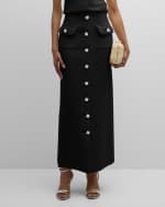 Image 2 of 6: Adam Lippes Dakota Wool Crepe Pencil Skirt with Crystal Buttons