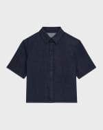 Image 1 of 5: Theory Denim Boxy Short-Sleeve Shirt