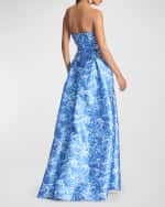 Image 2 of 3: Sachin & Babi Giovanna Strapless Pleated Floral-Print Gown