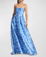 Image 1 of 3: Sachin & Babi Giovanna Strapless Pleated Floral-Print Gown