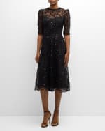 Image 2 of 6: Rickie Freeman for Teri Jon Floral Bead & Sequin Tulle Midi Dress
