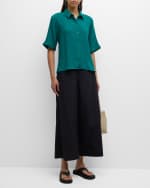 Image 5 of 6: Eileen Fisher Cropped Wide-Leg Organic Cotton Poplin Pants