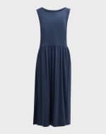 Image 1 of 6: Eileen Fisher Ruched Scoop-Neck Jersey Midi Dress