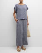 Image 5 of 6: Eileen Fisher Cropped Wide-Leg Striped Organic Linen Pants