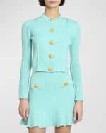 Image 2 of 7: Balmain Buttoned Pointelle Rib Knit Short Cardigan