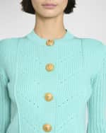 Image 6 of 7: Balmain Buttoned Pointelle Rib Knit Short Cardigan